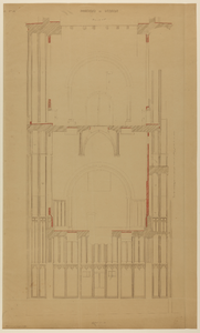 217426 Doorsnede (van west naar oost) van de Domtoren te Utrecht, door het midden van het benedenvierkant (zonder de ...